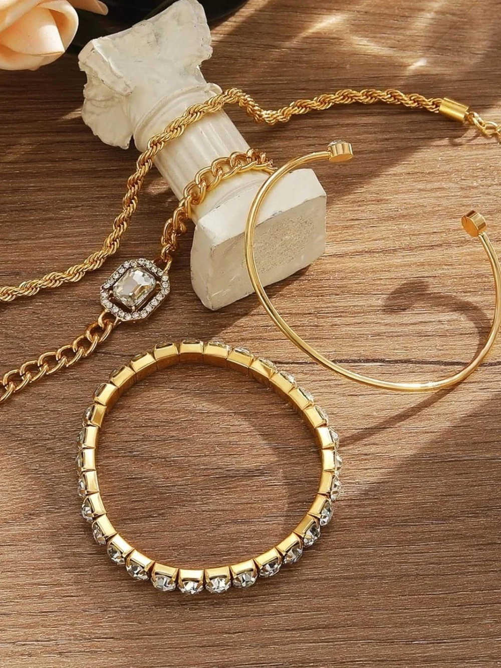 Anthropologie Gold Crystal 4-Piece Bracelet Stack